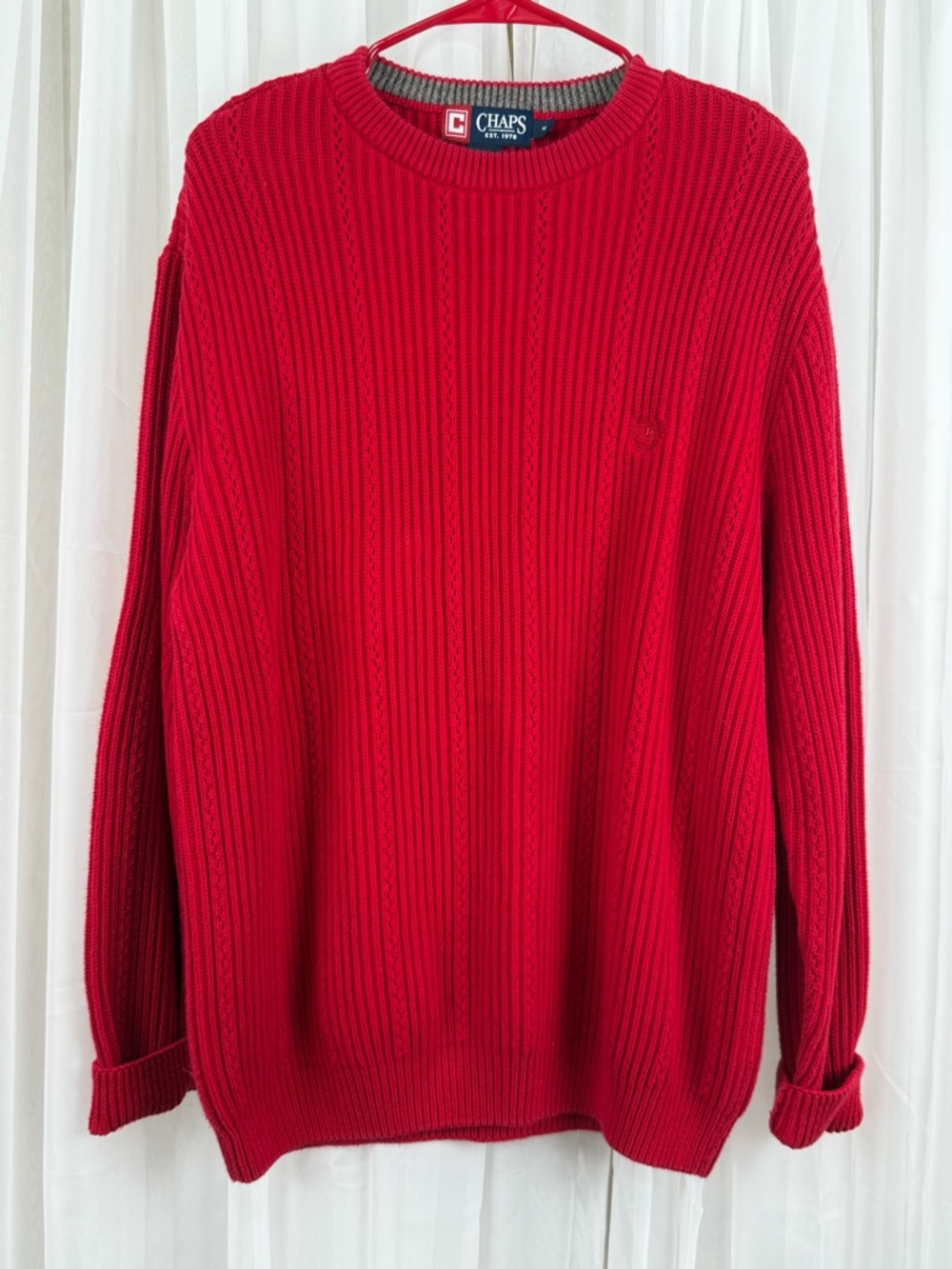 Chaps Men’s Red Cotton Crew Neck Rib Knit Sweater Size M